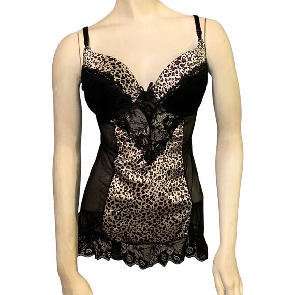 Felina Leopard Print Lingerie Negligee Nightdress Boudoir Teddy Babydoll Large - Picture 1 of 6